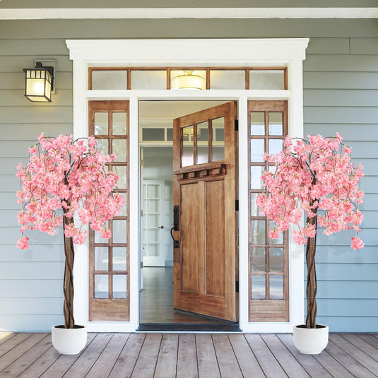 Goplus 5.5FT Artificial Cherry Blossom Tree Faux Floral Plant Blooming Tree in Nursery Pot
