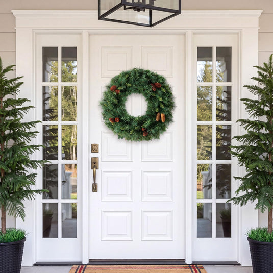 Goplus 24" Christmas Wreath with 10 Pine Cones and 50 Warm White LED Lights