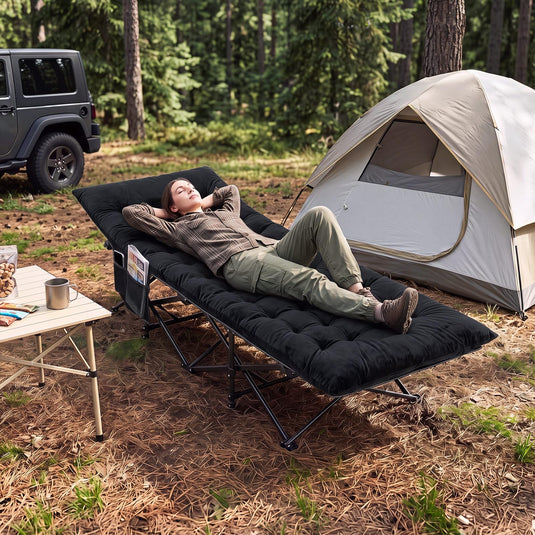 Goplus Camping Cot for Adults with Soft Padded Mat | Heavy-Duty Folding Portable Oxford Sleeping Bed