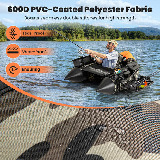 Goplus Inflatable Float Tube, Fishing Belly Boat with Fish Ruler, Pump, Storage Bag