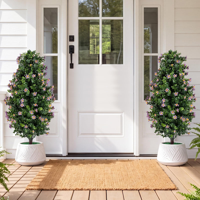Load image into Gallery viewer, Goplus Set of 2 Artificial Topiary Trees | 3 FT Fake Bushes w/ Round Leaves and Blossoms
