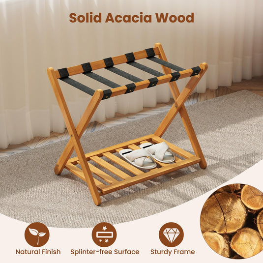 Goplus Luggage Rack Set of 2 or 4 Folding Acacia Wooden Suitcase Stand