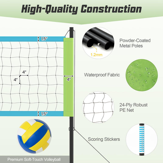 Goplus Portable Outdoor Volleyball Net w/Set Easy Setup Height Adjustable Poles