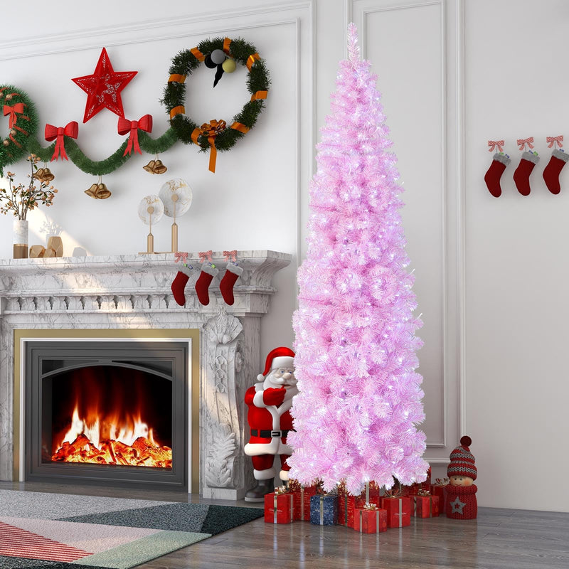 Load image into Gallery viewer, Goplus 7 FT Pre-Lit Pencil Christmas Tree with 670 Branch Tips &amp; 350 Cold White LED Lights
