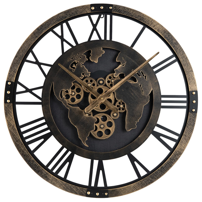 Load image into Gallery viewer, Goplus 27" Gear Clock with World Map | Non-Ticking Decorative Metal Clock with Moving Gears
