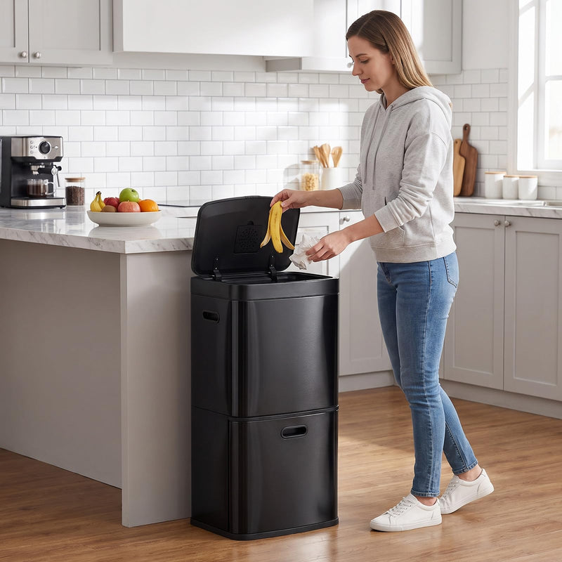 Load image into Gallery viewer, Goplus 13 Gal Stainless Steel Kitchen Trash Can w/Recycling Bin
