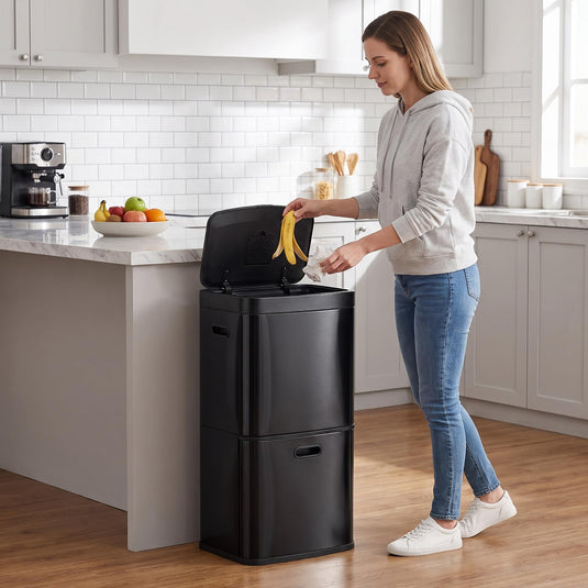 Goplus 13 Gal Stainless Steel Kitchen Trash Can w/Recycling Bin