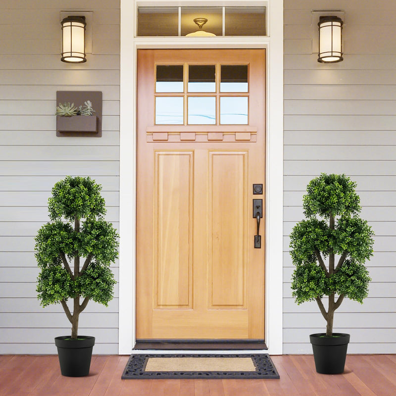 Load image into Gallery viewer, Goplus Artificial Boxwood Topiary Tree, 45” Tall Faux Potted Plants with 5 Ball-Shaped Topiaries, Cement Flowerpot
