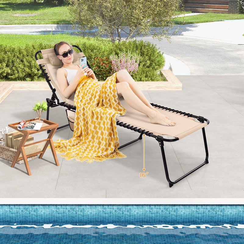 Load image into Gallery viewer, Goplus Beach Lounge Chair, Folding Chaise Lounger with Detachable Pillow &amp; Adjustable 4-Level Backrest &amp; 2-Level Footrest
