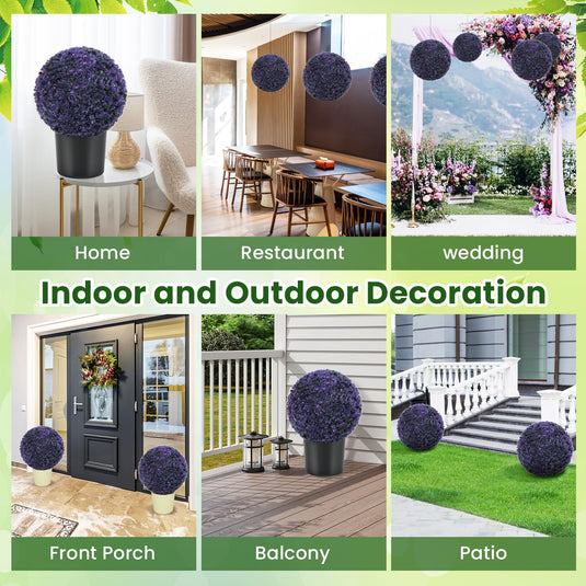 Goplus 2 PCS 15 Inch Artificial Plant Topiary Ball Round Faux Lavender Balls Outdoor