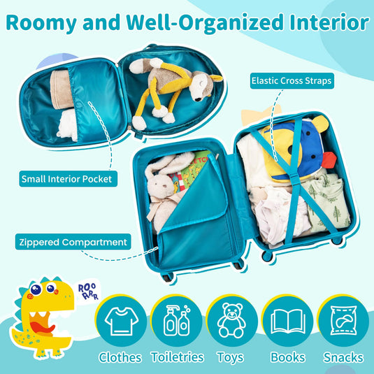 2 PCS Kid Luggage Set With Spinner Wheels for Children Boys Girls-Blue