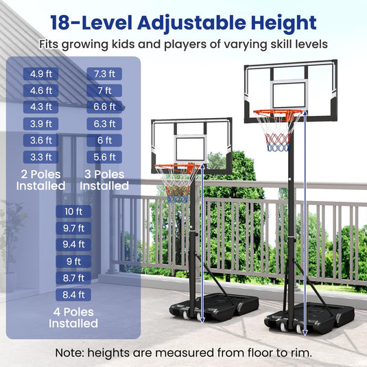 Goplus Portable 3.3-10FT Adjustable Basketball Goal System w/Shatterproof PC Backboard