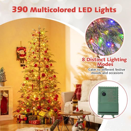 Goplus 6.5FT / 7.5FT Pre-Lit Hinged Sparse Xmas Fir Tree with Multicolored LED Lights