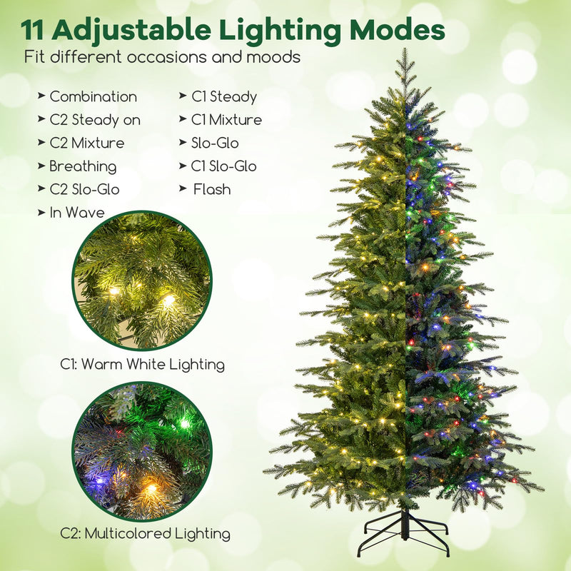 Load image into Gallery viewer, Goplus 7.5ft Pre-Lit Artificial Christmas Tree with 1162 PVC &amp; PE Tips, 380 Multicolored &amp; Warm White LED Lights

