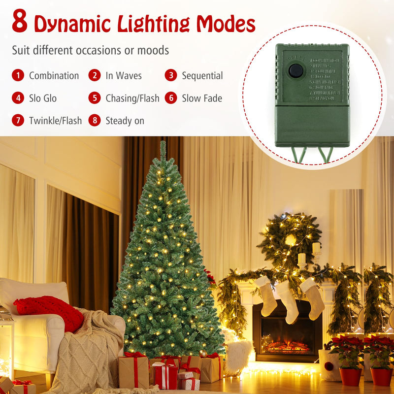 Load image into Gallery viewer, Goplus 8ft Pre-Lit Christmas Tree, Artificial Hinged Xmas Tree with 400 Warm White LED Lights
