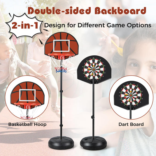 Goplus Kids Basketball Hoop, 2-in-1 Toddler Basketball Goal System with Dart Board, 6 Darts, Fillable Base
