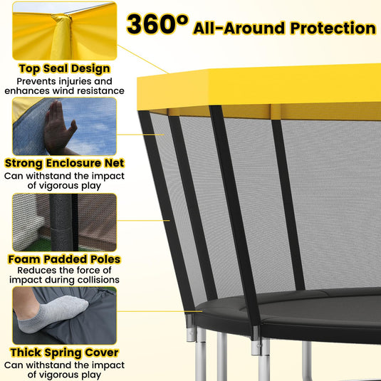 Goplus 16FT ASTM Approved Recreational Trampoline with Non-Slip Ladder Enclosure Net & Anti-Rust Coating