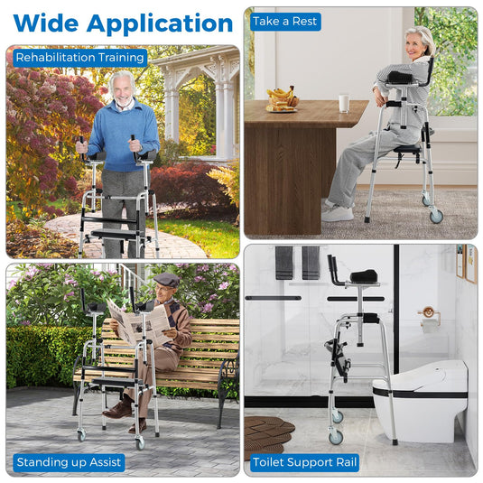 Goplus Folding Walker 450 Lbs Foldable Standard Walker with 5'' Wheels Seat and Removable Armrests