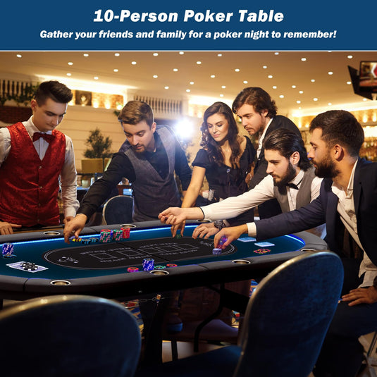 Goplus 84" Foldable Poker Table with LED Lights  for Texas Hold'em Blackjack