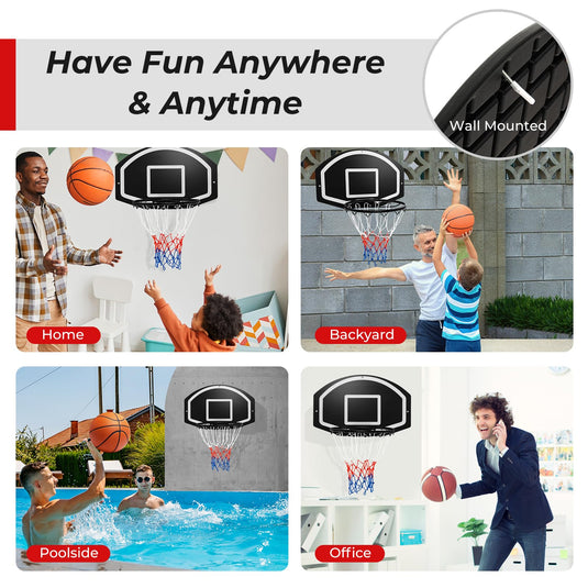 Goplus Wall Mount Basketball Hoop, 28.5¡¯¡¯ x 18¡¯¡¯ Large Backboard with 17¡¯¡¯ Rim, Shatter-Proof Backboard