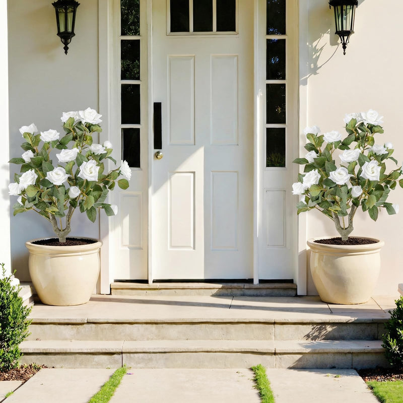 Load image into Gallery viewer, Goplus 31.5” 2 Pack Artificial Rose Flower Trees with Spikes &amp; 18 White Flowers
