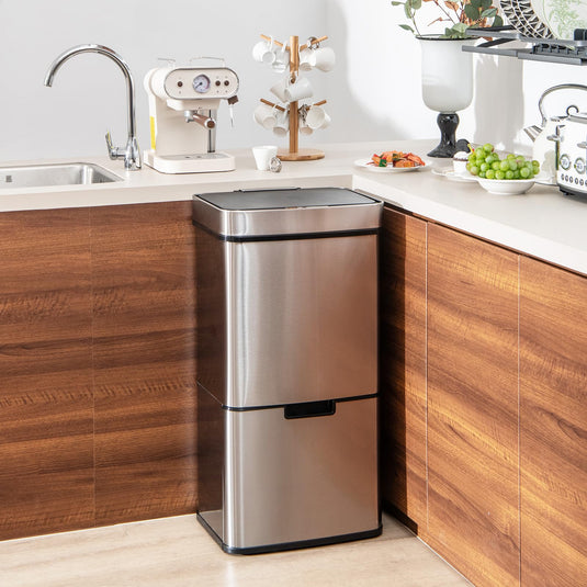 Goplus 19 Gal Stainless Steel Trash Can, 72 L Volume in 4 Containers, Motion Sensor Trash Bin