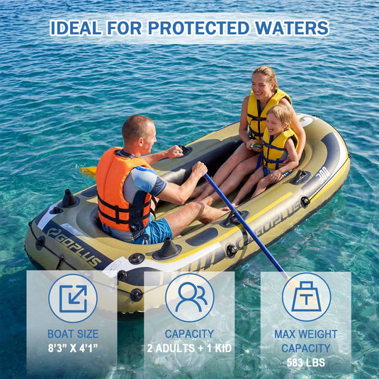 Goplus 3/4 Person Heavy-Duty Fishing Raft Set with Oars Bolster Seats Pouch & Rod Holders