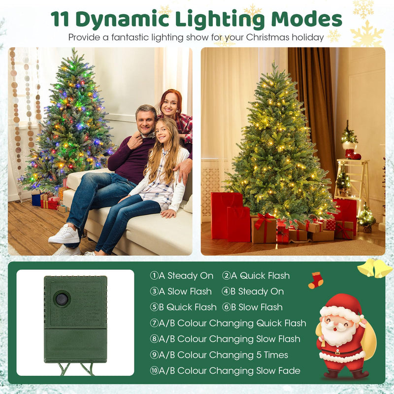 Load image into Gallery viewer, Goplus Pre-Lit Artificial Christmas Tree, Hinged Xmas Tree with Warm-White &amp; Multi-Color LED Lights

