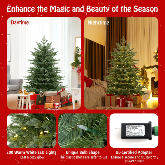 Goplus 5ft / 6ft / 7ft Pre-Lit Artificial Christmas Tree with Lush PVC & PE Tips Warm White LED Lights