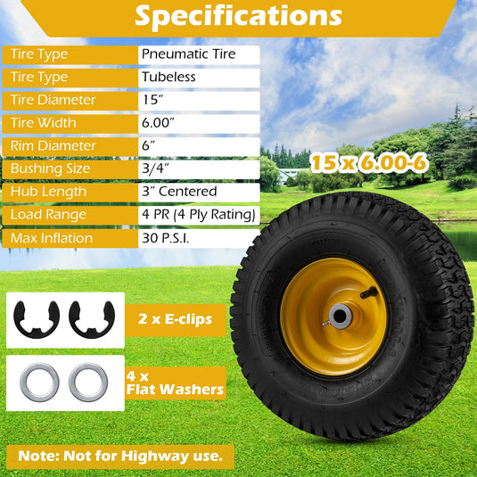 Goplus 15 x 6.00-6 Tubeless Tires & Wheels (2 Pack)