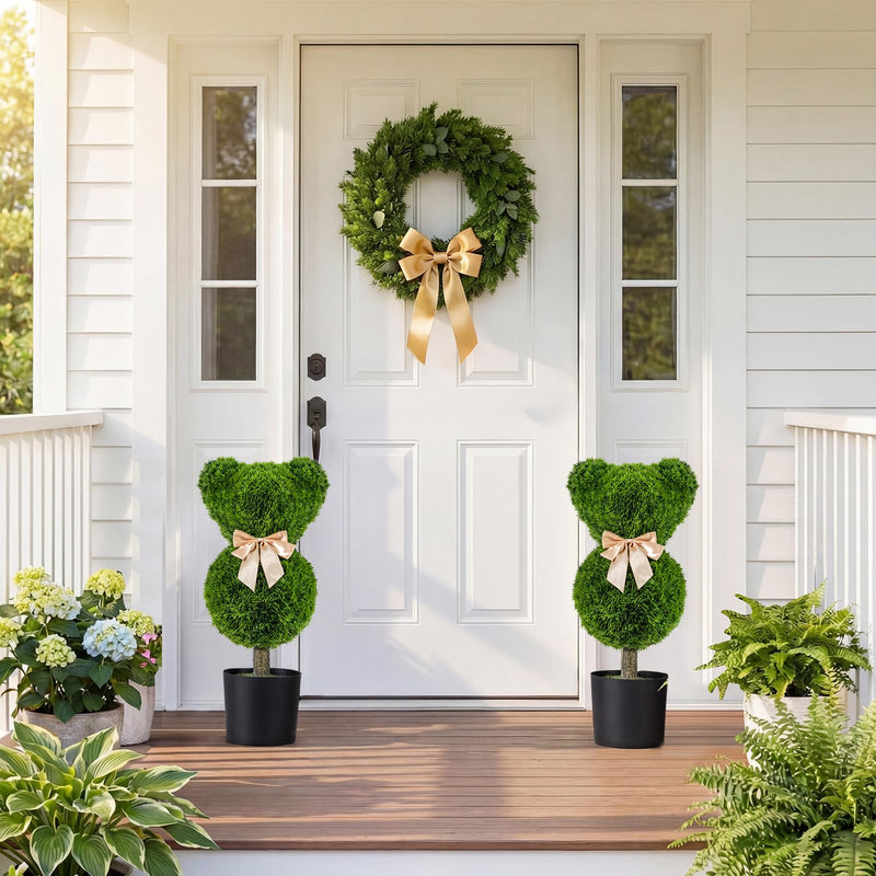 Load image into Gallery viewer, Goplus 2 Pcs Bear Topiary Trees with Pots 24.5" Decorative Artificial Animal Shrubs
