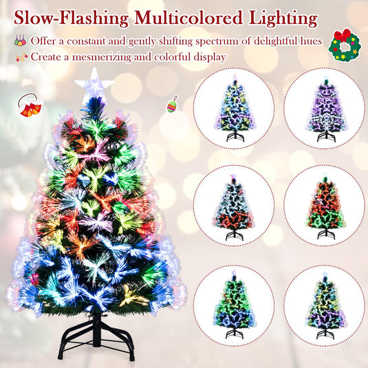 Goplus 3 FT Pre-Lit Fiber Optic Christmas Tree with Slow-Flashing Multicolored Optical Fibers
