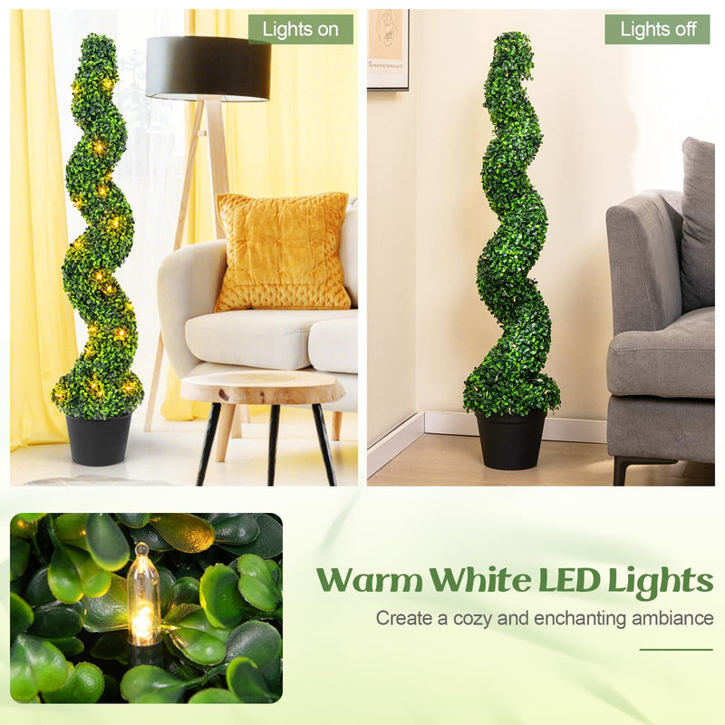 Load image into Gallery viewer, Goplus 4FT Pre-Lit Artificial Spiral Boxwood Topiary Tree w/ 100 LED Lights, Nursery Pot, Indoor Outdoor Home Front Porch Holiday Decoration
