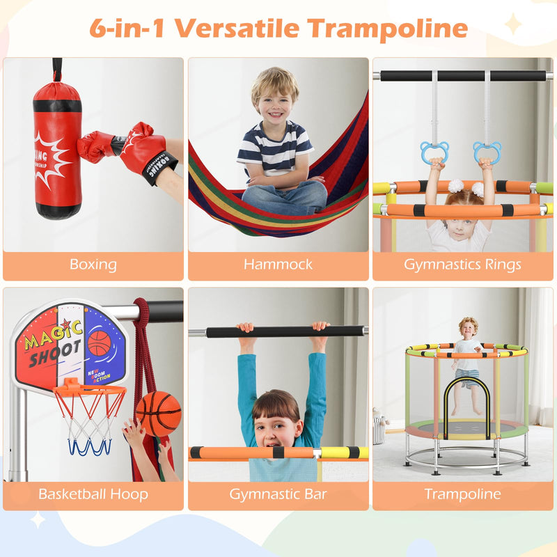 Load image into Gallery viewer, Goplus 55&quot; Mini Trampoline for Kids Up to 440LBS with Hammock &amp; Safety Net
