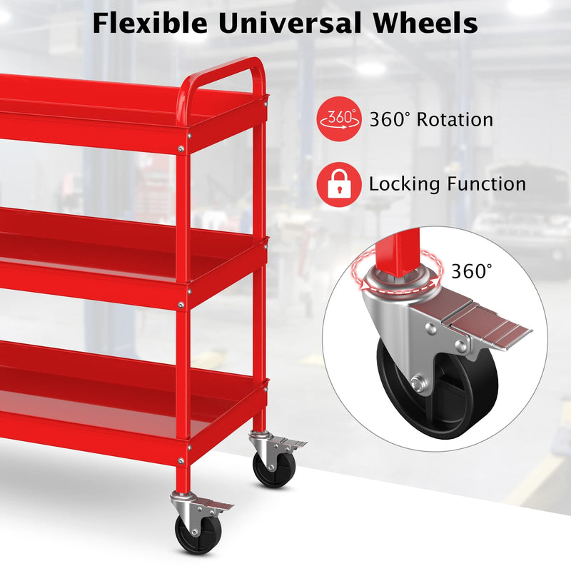 Load image into Gallery viewer, Goplus Service Cart, Heavy Duty 3-Tier Utility Cart with Flat Handle
