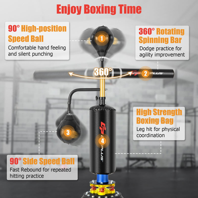 Load image into Gallery viewer, Goplus Boxing Speed Trainer, Freestanding Punching Bag 360-degree Spinning Bar with 2 Reflex Speed Balls
