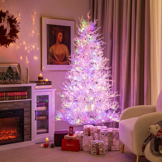 Goplus 6ft Pre-Lit Artificial Christmas Tree with 300 Multi-Color & Warm-White Fairy LED Lights