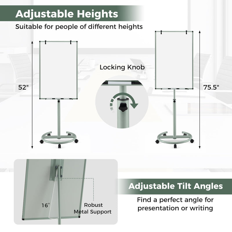 Load image into Gallery viewer, Goplus 40” x 26” Height-Adjustable Dry Erase Board on Wheels with Round Stable Stand
