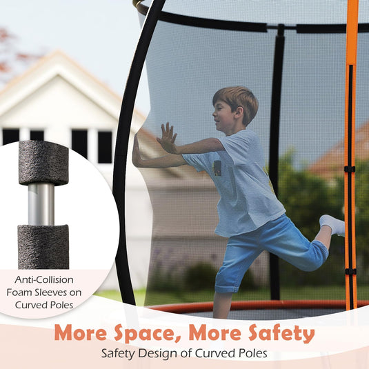 Goplus 8FT 10FT 12FT ASTM Approved Heavy-Duty Recreational Kids Trampoline w/Safety Enclosure Net