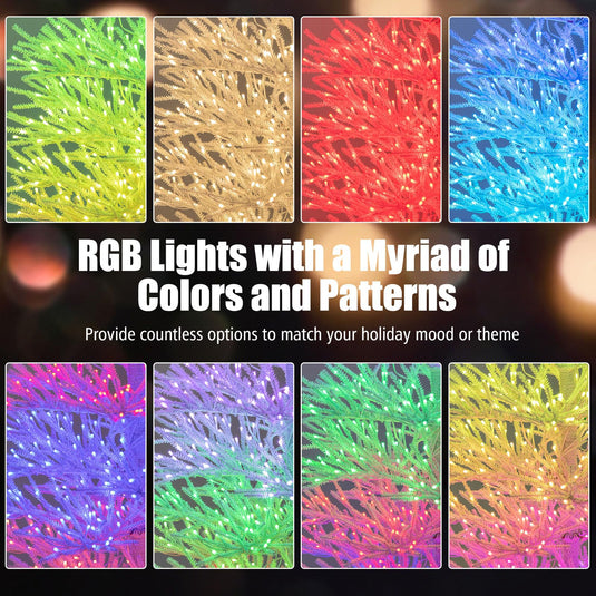 Goplus 7ft Pre-Lit Artificial Christmas Tree with 923 Multicolored LED RGB Lights