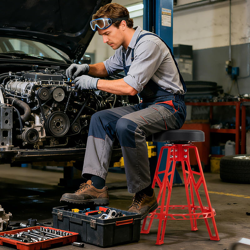 Load image into Gallery viewer, Goplus 28 Inch Swivel Shop Stool with Round Padded Seat &amp; Built-in Footrest
