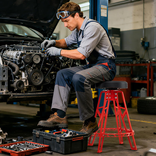 Goplus 28 Inch Swivel Shop Stool with Round Padded Seat & Built-in Footrest