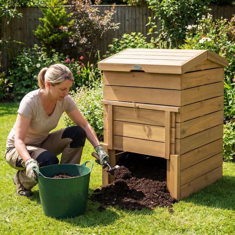 Load image into Gallery viewer, Goplus 48 Gallon Solid Wood Compost Bin w/Lockable Sliding Door and Flip-top Opening
