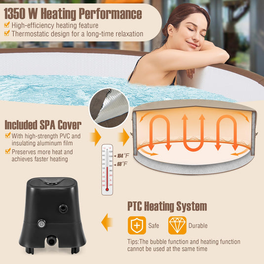 Goplus Inflatable Hot Tub, 4-6 Person 72” Round Pool Hottub w/120 Air Jets, Heater Pump, Control Panel