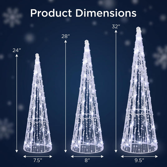 Goplus Christmas Tree Decoration | Set of 3 Lighted Glittered Cone Trees