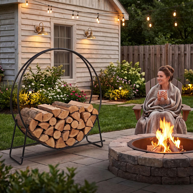 Load image into Gallery viewer, Goplus 45" Round Firewood Rack | Heavy-Duty Metal Log Holder (45 inch)
