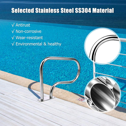 1PC Stainless Steel Swimming Pool Railings for Inground Pools w/Base Plate