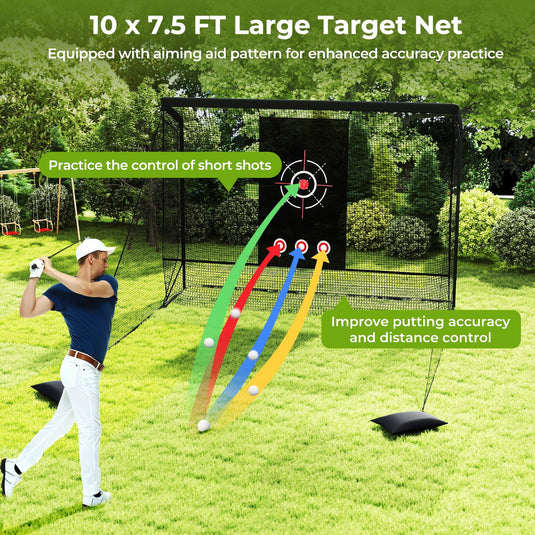 Goplus Golf Cage Practice Hitting Net Golfer Training Net w/Dual Side Barriers