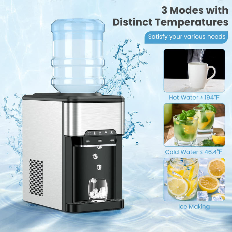 Load image into Gallery viewer, Countertop Water Cooler Dispenser with Ice Maker, 3 in 1 Top-Loading Hot &amp; Cold Water Dispenser 5 Gallon
