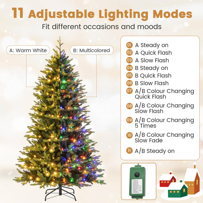 Load image into Gallery viewer, Goplus 7ft Hinged Xmas Full Tree with 470 Warm White &amp; Multicolored LED Lights
